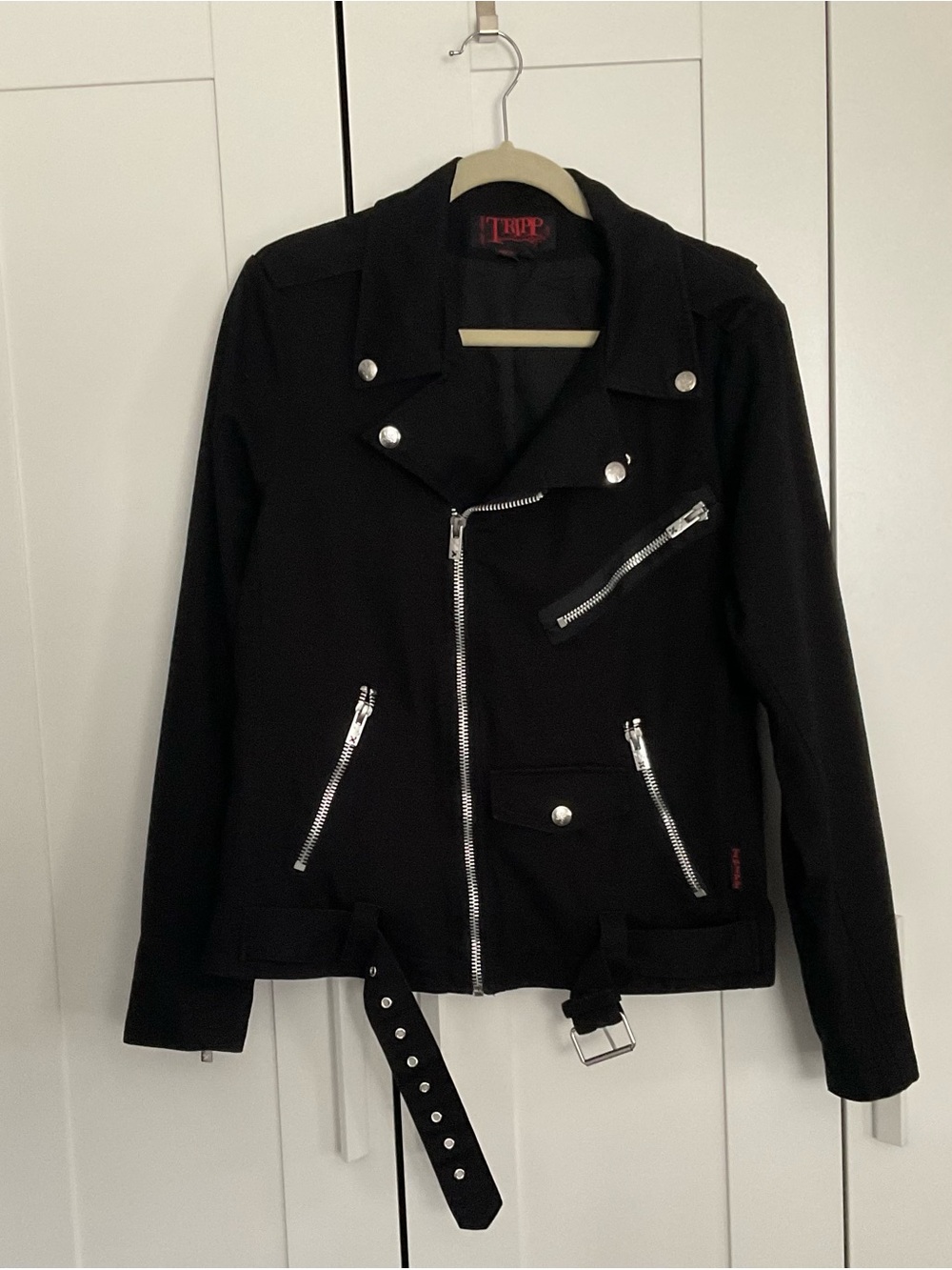 Tripp NYC Black Cotton Moto Jacket with Silver Hardware Medium